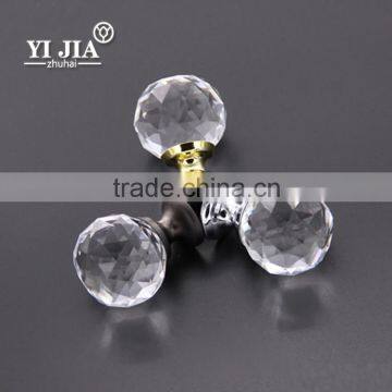 Round Glass Disk Gilded Bronze Clear Crystal Knob