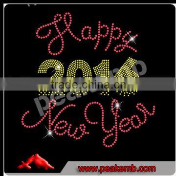 2016 HAPPY NEW YEAR rhinestone hotfix transfer with wholesale price