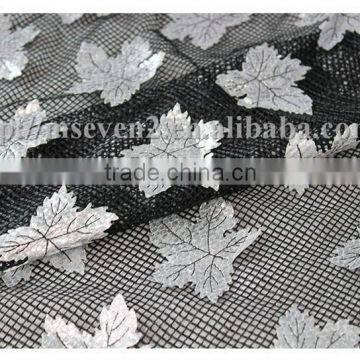 2016 Most Fancy Design Silver Maple Leaf Shape Laser PU Embroidery Lace Fabric photo-2