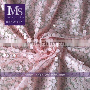 China best selling embroidery square sequin embellished fabric in pink color