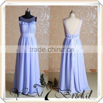 RSE76 Real Sample Boat Neckline Organza Sash Backless Long Chiffon Wisteria Bridesmaid Dress