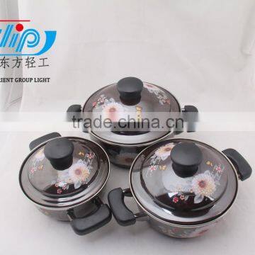 The Best Quality 3 Pcs Enamel Casserole With Metal Cover Beautiful Decal photo-3