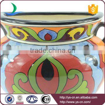 YSfp0010-01Unique Hanging Wall Large Flower Pot With Hand Print Design photo-2