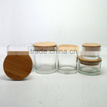 Clear round glass candle jars candle holders with bamboo lid