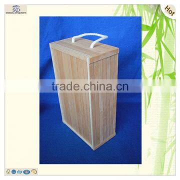 Double Bottles Packaging Unfinished Decorative Bamboo Wooden Wine Boxes photo-2