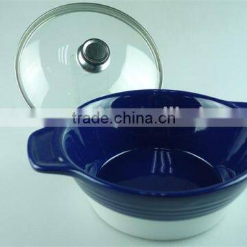 Stock Cheap Ceramics Tureen With Glass Cover Blue Glaze photo-2