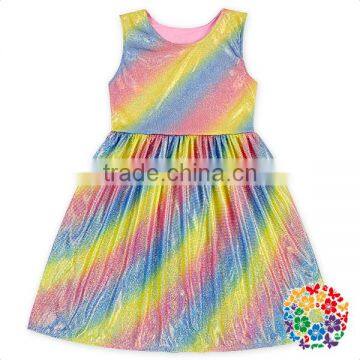 2017 Summer New Simple Designs 3 Years Baby Frock Designs Rainbow Shiny Kids Dresses