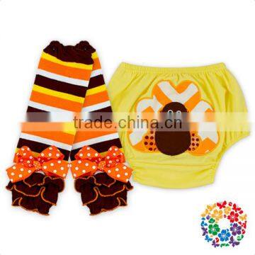 Brown Yellow Orange White Stripe Leg Warmers Baby Girl Leg Warmers Socks With Bows photo-6