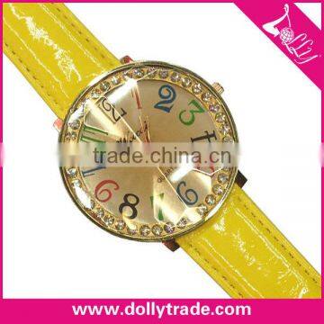 Fashion Yellow PU Leather Strap Watch Cheap Women Watch