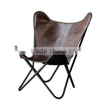 Anti-brown leather metal butterfly chair