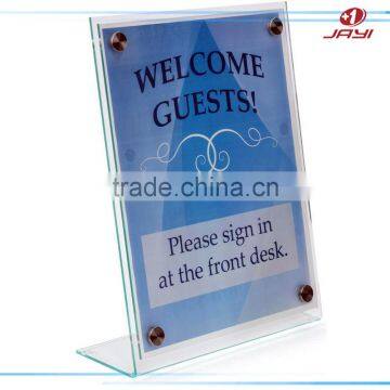 Custom made acrylic acrylic slanted sign holder with suction cups