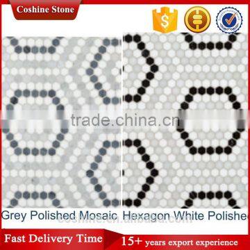 Hexagon white black polished mosaic tiles