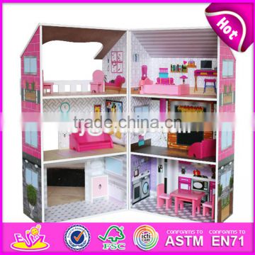 2017 Best luxurious and attractive six rooms wooden doll house play for kids W06A245