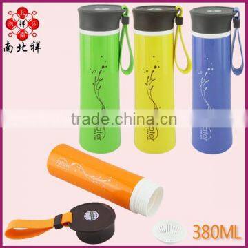 380ml BAP Free Hight Quality Plastic Double wall water bottle with flat lid