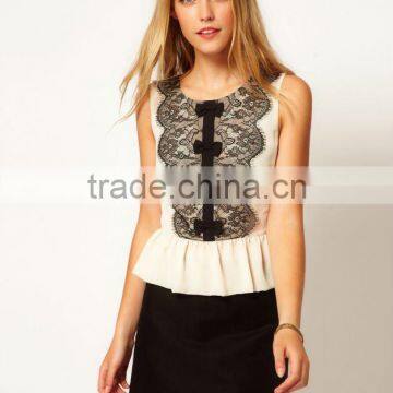 ladies fashion smart top Chiffon Lace Peplum Top