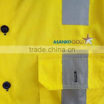 OEM Mining Workwear Uniform Mens Button-front Yellow Cotton Twill Work Shirt With Hi Vis Tapes photo-3