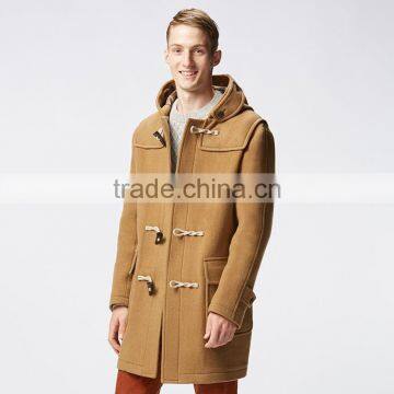 Men Wool Blended Hoody Horn-Button Coat