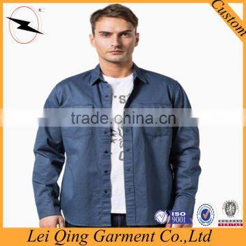 Mens Long Sleeve Stone Washed Denim Shirts photo-3