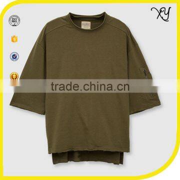 High Quality Men Custom Plain French Terry Crewneck Raw Hem Oversized Sweatshirts With 3/4 Sleeve