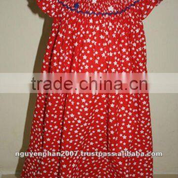 Red Polka Dot Smocked Stars Bishop Dress