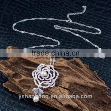 Wholesale Natural Pearls 925 Silver Jewelry Women Micro Pave CZ Shiny One Stone Flower Necklace photo-5