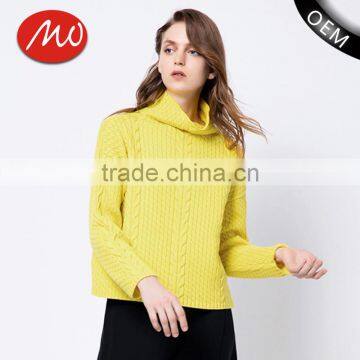 Women's winter yellow heavy loose turtleneck cable knit sweater with lowest price