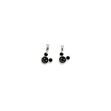 Chic Earrings Mickey Minnie Crystal Silver Beads Charms