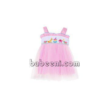 Lovely pink tutu dress with smocked animals pattern on chest - DR 2369