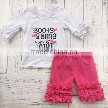 Top selling super quality ruffle side kids designer outfit