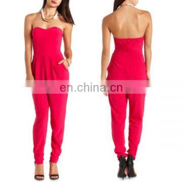 New Arrival Elegant Ladies Red Off-shoulder Long Pant Jumpsuit