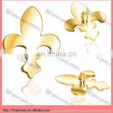 Grade 23 Titanium Gold Fleur de Lis Micro Dermal Anchors Tops Body Piercing Jewelry