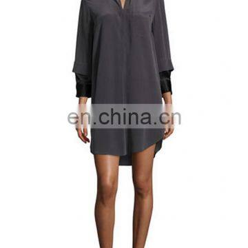 3/4-Sleeve Two-Tone Shirtdress, Charcoal photo-2