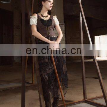 Steampunk Laces and Mesh Asymmetrical Cut Long Skirt photo-4