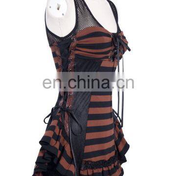 Steampunk Short Sleeveless Striped Dress-tunic