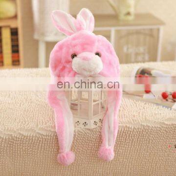 Lovely and beautiful 2016 newest plush pink rabbit toy hat for adult wholesale price