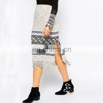 2016 Latest Long Skirt Design Oem Jersey Maxi Tie Dye Grey Knitted Skirt photo-4