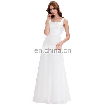 Kate Kasin Sleeveless Square Neck White Long Chiffon Evening Dress 2016 8 Size US 2~16 KK000131-1