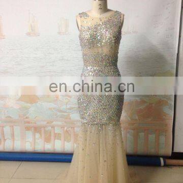 2016 fashionable summer style dresses real picture scoop mermaid prom dress long party gowns with dazzling crystal