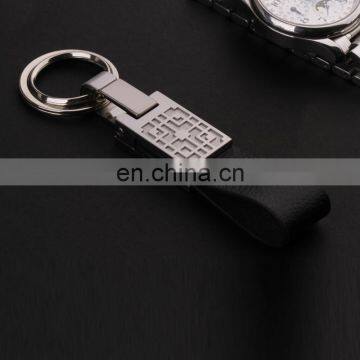 High Quality Promotional Zinc Alloy Laser Logo Black Leather Metal Car Keychain photo-2