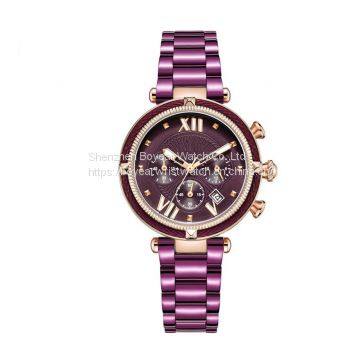 Women Chrono Analog Quartz Watch Waterproof Ladies Alloy Watch , Multifunction Sports Watch for Girls