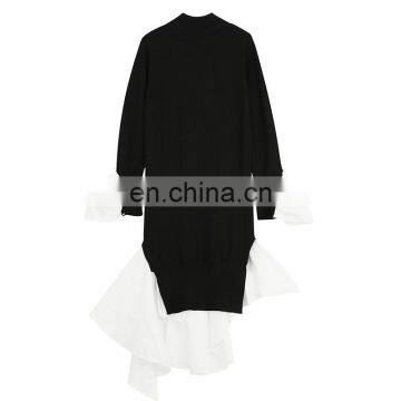 TWOTWINSTYLE Patchwork Women's Sweater Long Sleeve Hit Colors Irregular Long Knitting Pullover photo-2
