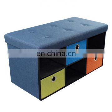 Customized factory Wholesale Modern Home furniture Faux Linen foldable storage ottoman with drawers