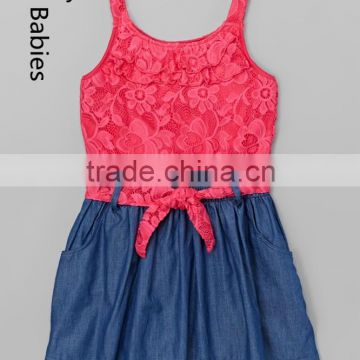 Designer denim dresses 2016 fuchsia lace top sleeveless skater dress