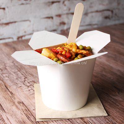 Noodle Paper Boxes -Kraft Cardboard White Pasta Boxes with Folding Lid-Round Bottom Noodle Box