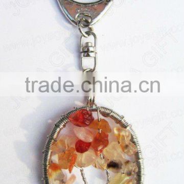 Red Agate Oval shape gemstone pendand keyring wired lucky tree,keychain