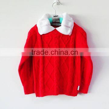 PD15119 Cotton Polo Knitted Jumper Red Girls Lapel Jumpers