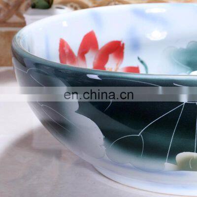 High Temperature Burning Lotus And Fish Painted Porcelain Hand Wash Sink photo-3