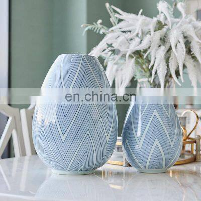 Blue White Porcelain Craft New Household Europe Ceramic Modern Flower Vase for Home Decor