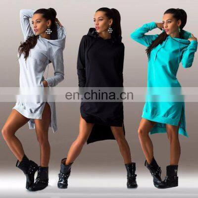 New Fashion Irregular Hooded Long Sleeve Dress Sweater Large Size Trendy Casual Split Skirt Manufacturer Wholesale photo-2