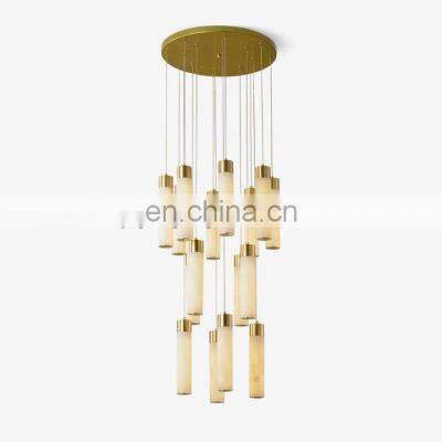 Custom spiral stairwell warm white light LED natural alabaster chandelier hotel stairwell linear decorative pendant light